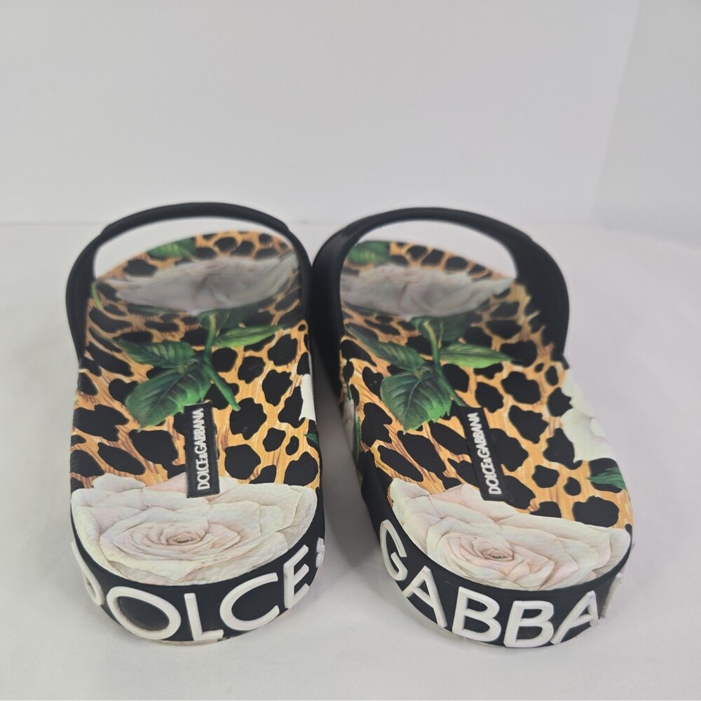 Dolce & Gabbana Portofino Leopard Floral DG Logo Beach Pool Slides Sandals 39 - Picture 4 of 10
